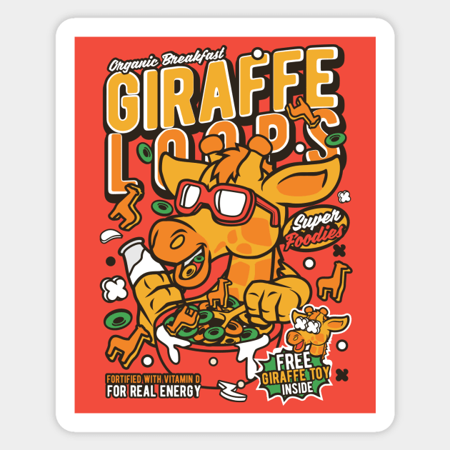 Retro Cereal Box Giraffe Loops // Junk Food Nostalgia // Cereal Lover Sticker by Now Boarding